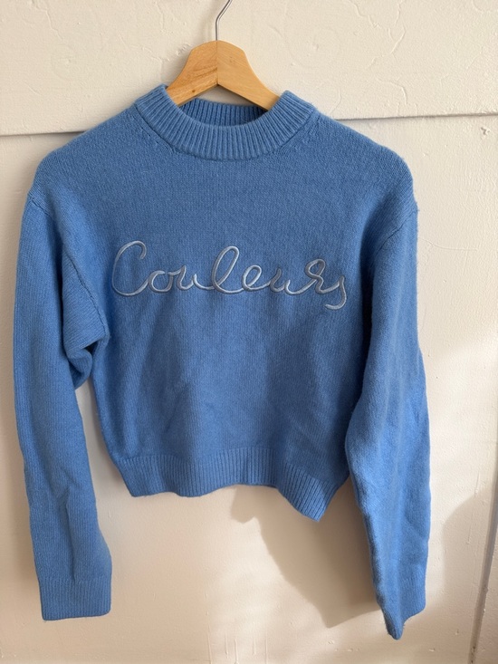 H&M Sweaters - H&M Light Blue 'Couleurs' Embroidered Crewneck Sweater